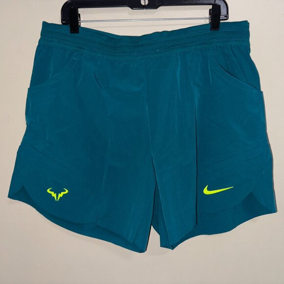 Nike Dri-FIT ADV Rafa 7" Tennis Shorts Nadal Teal/Volt DV2881-381 Men's XL NEW - Picture 2 of 14